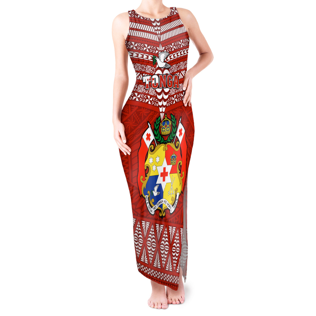 Tonga Rugby Tank Maxi Dress 2023 World Cup Tongan Kupesi Ngatu Pattern LT14 Women Red - Polynesian Pride