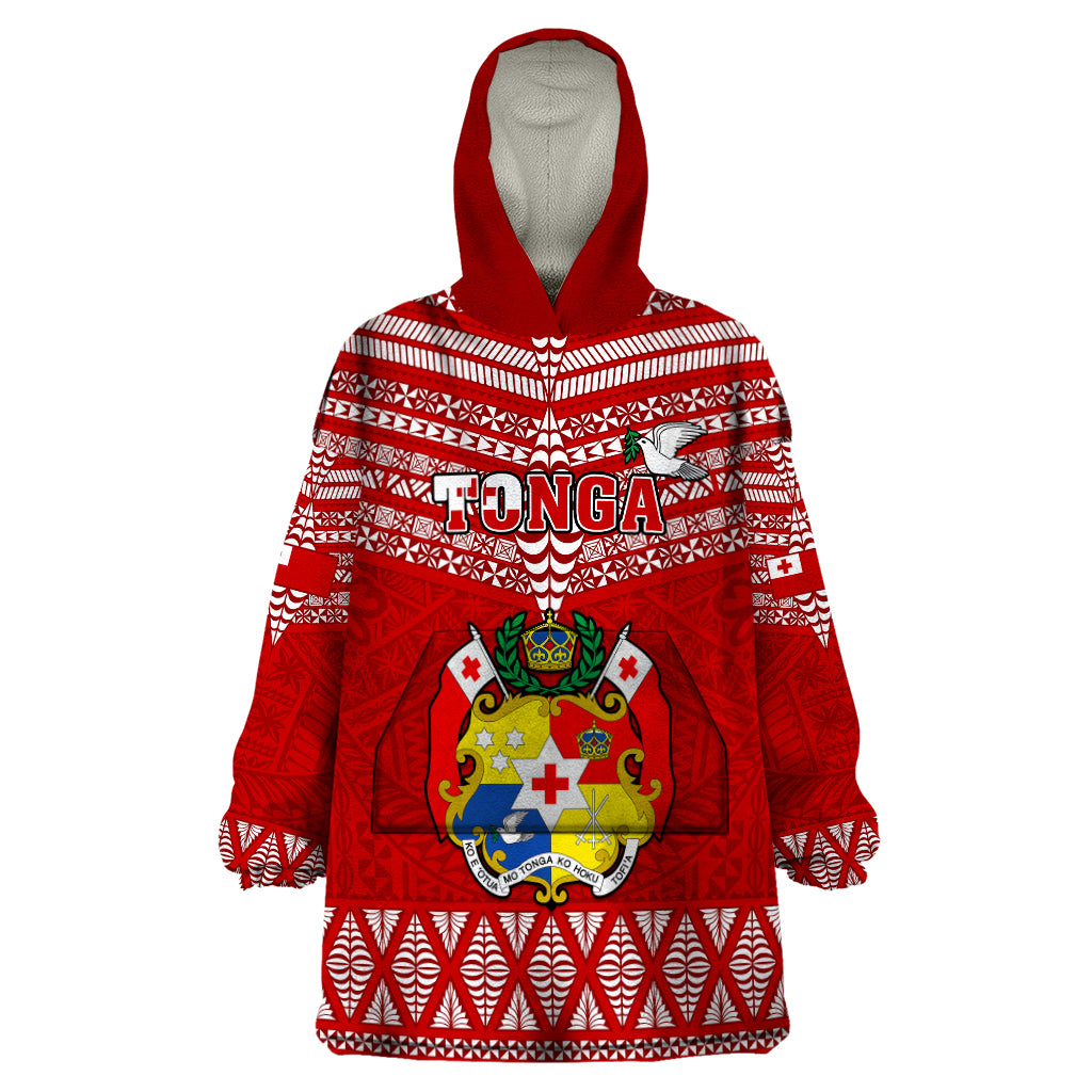 Tonga Rugby Wearable Blanket Hoodie 2023 World Cup Tongan Kupesi Ngatu Pattern LT14 One Size Red - Polynesian Pride