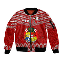 Custom Tonga Rugby Sleeve Zip Bomber Jacket 2023 World Cup Tongan Kupesi Ngatu Pattern LT14 Unisex Red - Polynesian Pride