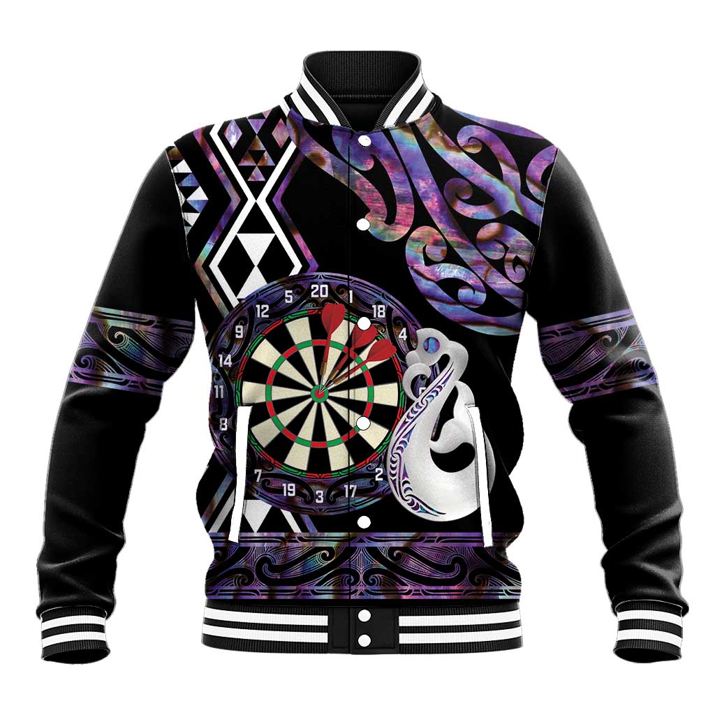 Personalised New Zealand Darts Baseball Jacket Ngutukaka Manaia Taniko Luxury Purple - Polynesian Pride