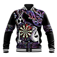 Personalised New Zealand Darts Baseball Jacket Ngutukaka Manaia Taniko Luxury Purple - Polynesian Pride