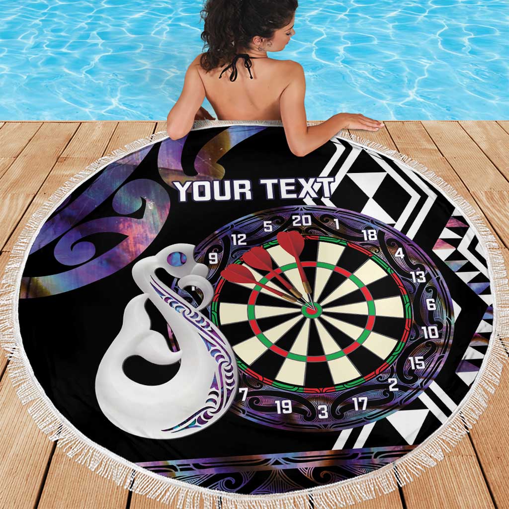 Personalised New Zealand Darts Beach Blanket Ngutukaka Manaia Taniko Luxury Purple - Polynesian Pride