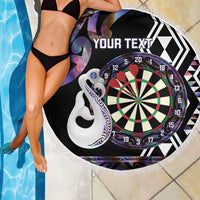 Personalised New Zealand Darts Beach Blanket Ngutukaka Manaia Taniko Luxury Purple - Polynesian Pride