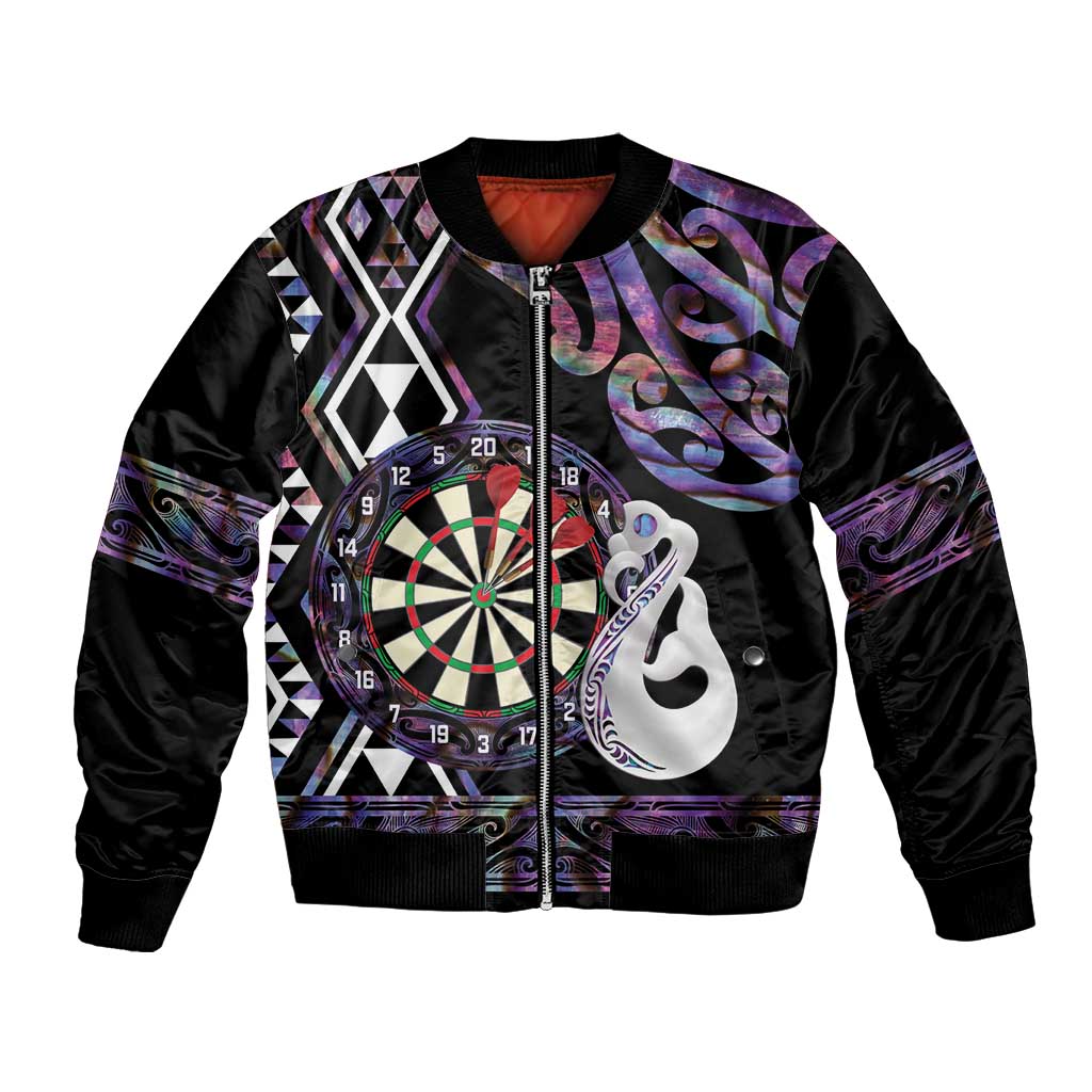 Personalised New Zealand Darts Bomber Jacket Ngutukaka Manaia Taniko Luxury Purple - Polynesian Pride