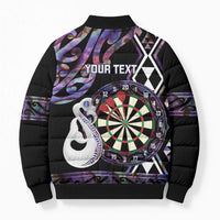 Personalised New Zealand Darts Bomber Puffer Jacket Ngutukaka Manaia Taniko Luxury Purple - Polynesian Pride