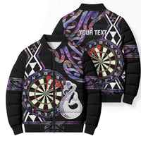 Personalised New Zealand Darts Bomber Puffer Jacket Ngutukaka Manaia Taniko Luxury Purple - Polynesian Pride