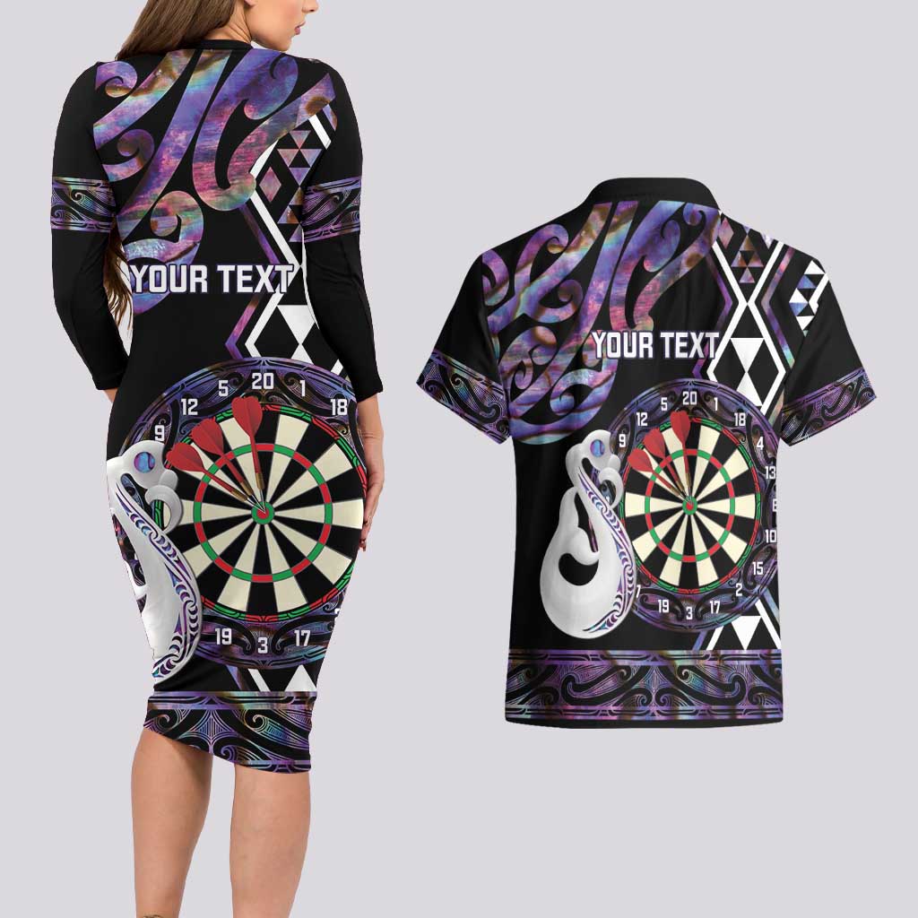 Personalised New Zealand Darts Couples Matching Long Sleeve Bodycon Dress and Hawaiian Shirt Ngutukaka Manaia Taniko Luxury Purple - Polynesian Pride