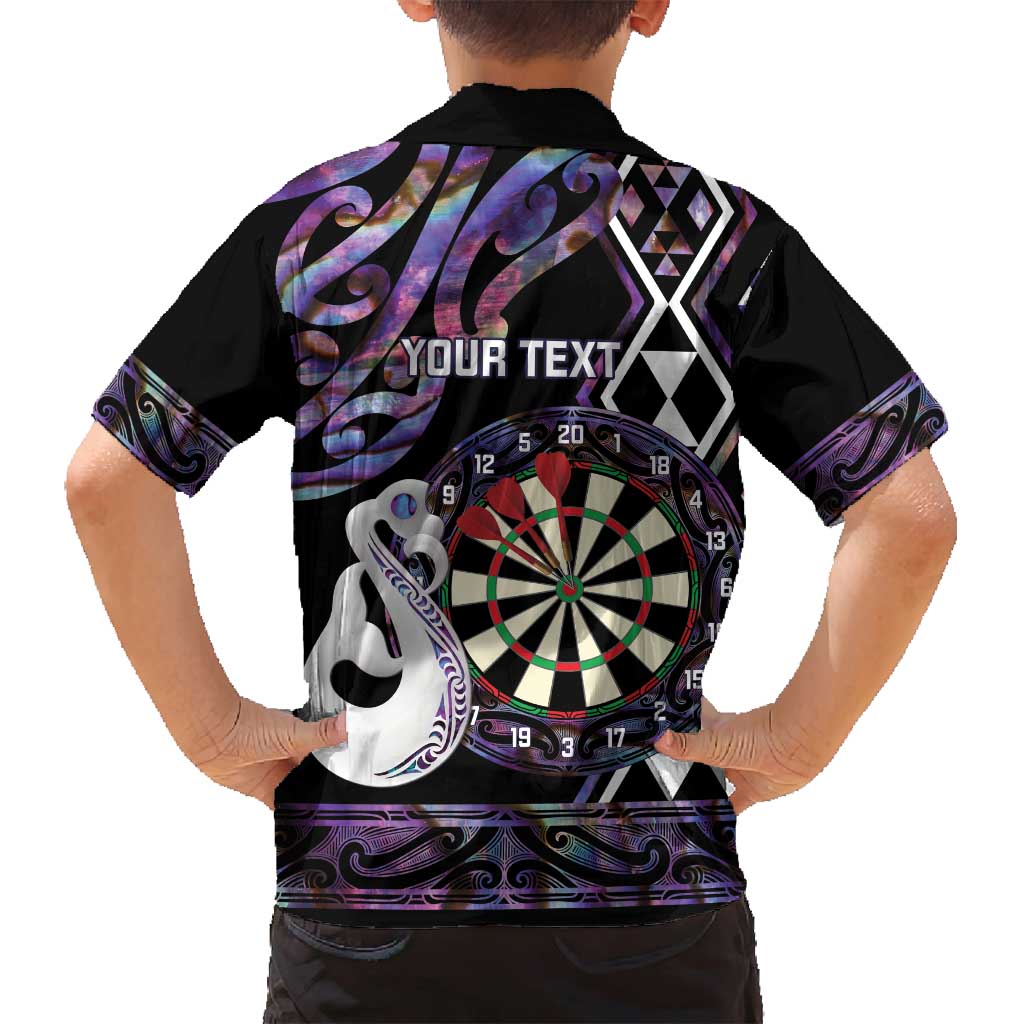 Personalised New Zealand Darts Family Matching Off Shoulder Short Dress and Hawaiian Shirt Ngutukaka Manaia Taniko Luxury Purple - Polynesian Pride