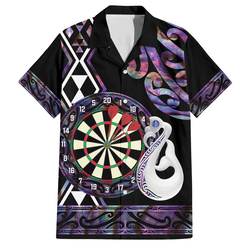 Personalised New Zealand Darts Family Matching Off Shoulder Short Dress and Hawaiian Shirt Ngutukaka Manaia Taniko Luxury Purple - Polynesian Pride