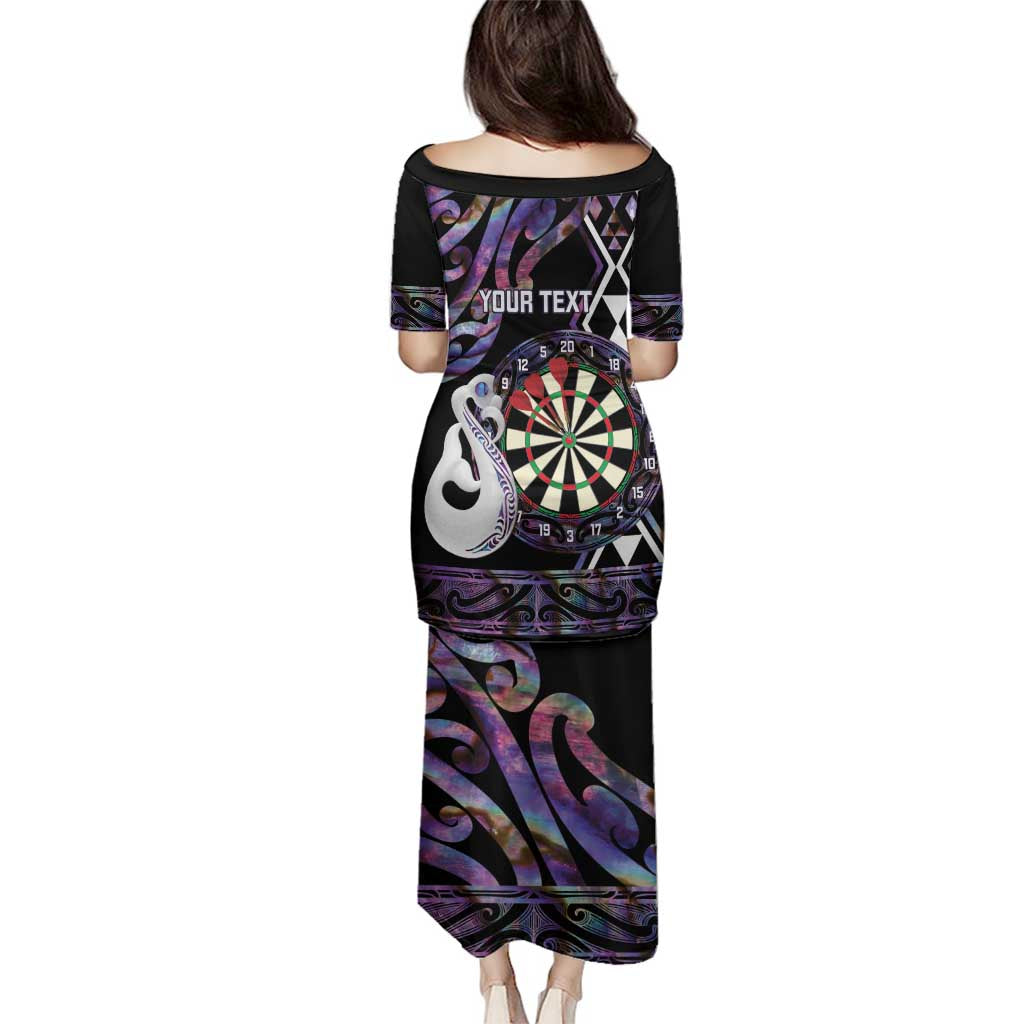 Personalised New Zealand Darts Family Matching Puletasi and Hawaiian Shirt Ngutukaka Manaia Taniko Luxury Purple - Polynesian Pride