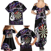 Personalised New Zealand Darts Family Matching Summer Maxi Dress and Hawaiian Shirt Ngutukaka Manaia Taniko Luxury Purple - Polynesian Pride