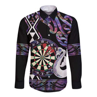 Personalised New Zealand Darts Long Sleeve Button Shirt Ngutukaka Manaia Taniko Luxury Purple - Polynesian Pride