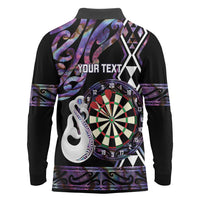 Personalised New Zealand Darts Long Sleeve Polo Shirt Ngutukaka Manaia Taniko Luxury Purple - Polynesian Pride