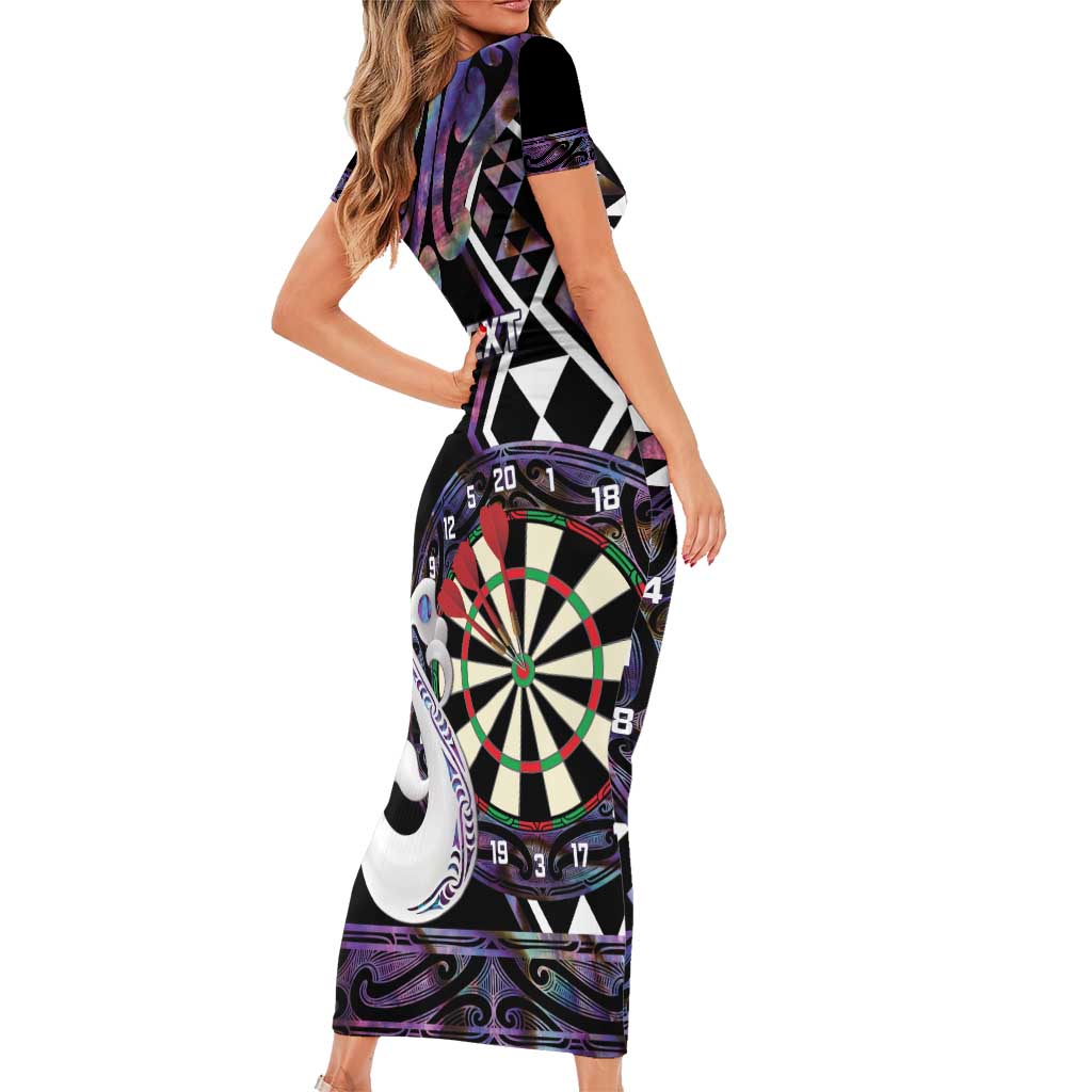Personalised New Zealand Darts Short Sleeve Bodycon Dress Ngutukaka Manaia Taniko Luxury Purple - Polynesian Pride
