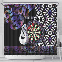 Personalised New Zealand Darts Shower Curtain Ngutukaka Manaia Taniko Luxury Purple - Polynesian Pride