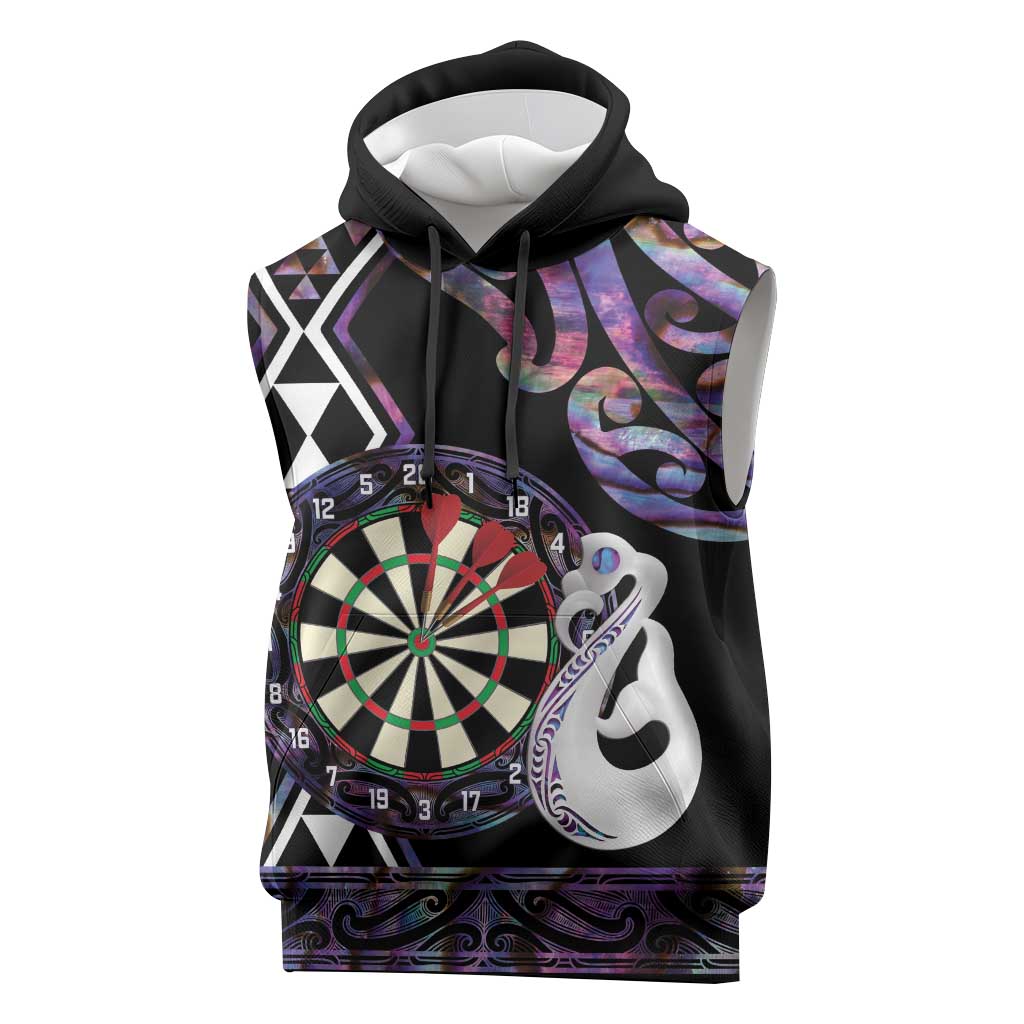 Personalised New Zealand Darts Sleeveless Hoodie Ngutukaka Manaia Taniko Luxury Purple - Polynesian Pride