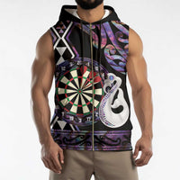 Personalised New Zealand Darts Sleeveless Zip Hoodie Ngutukaka Manaia Taniko Luxury Purple - Polynesian Pride