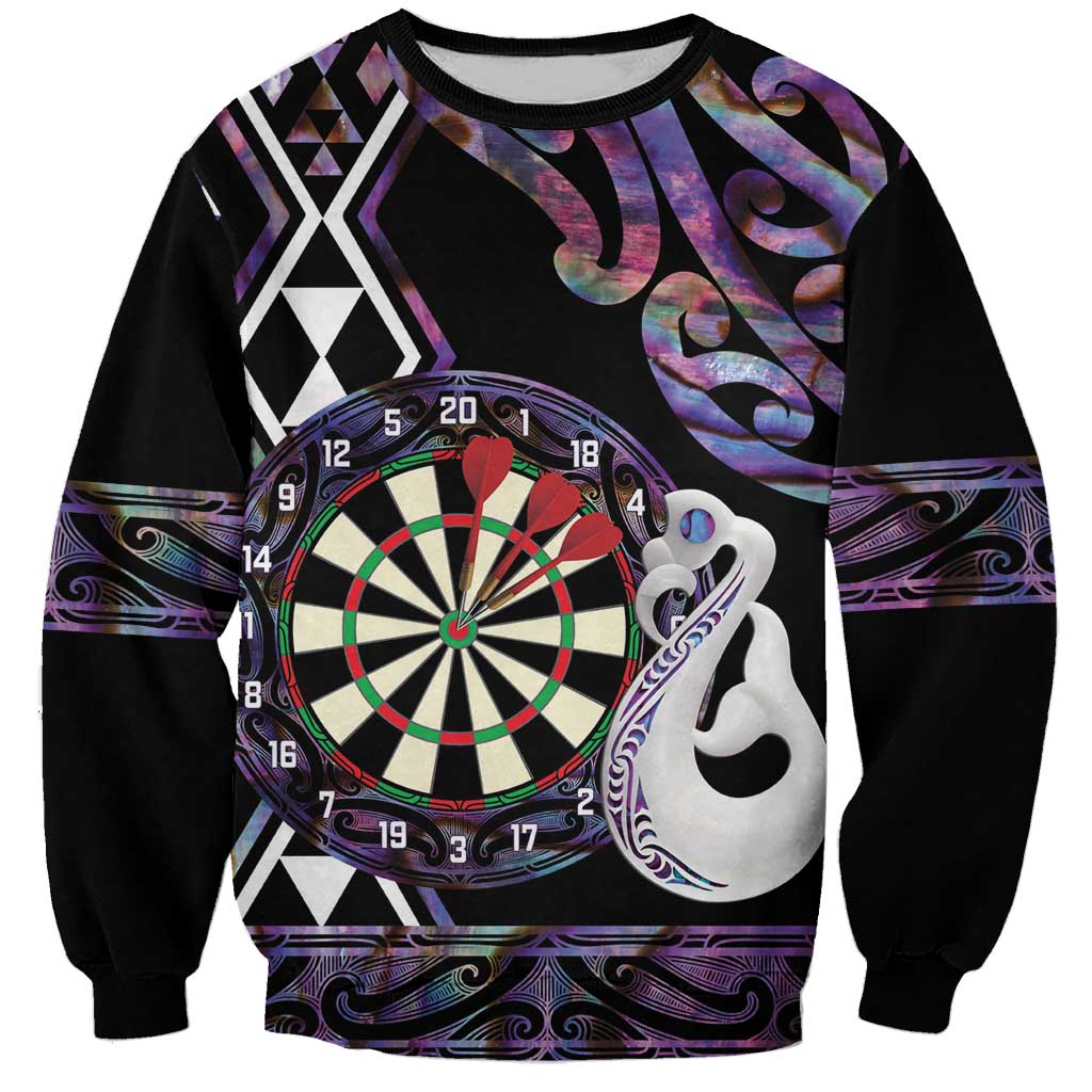 Personalised New Zealand Darts Sweatshirt Ngutukaka Manaia Taniko Luxury Purple - Polynesian Pride
