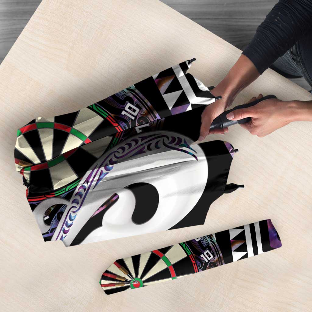 Personalised New Zealand Darts Umbrella Ngutukaka Manaia Taniko Luxury Purple - Polynesian Pride