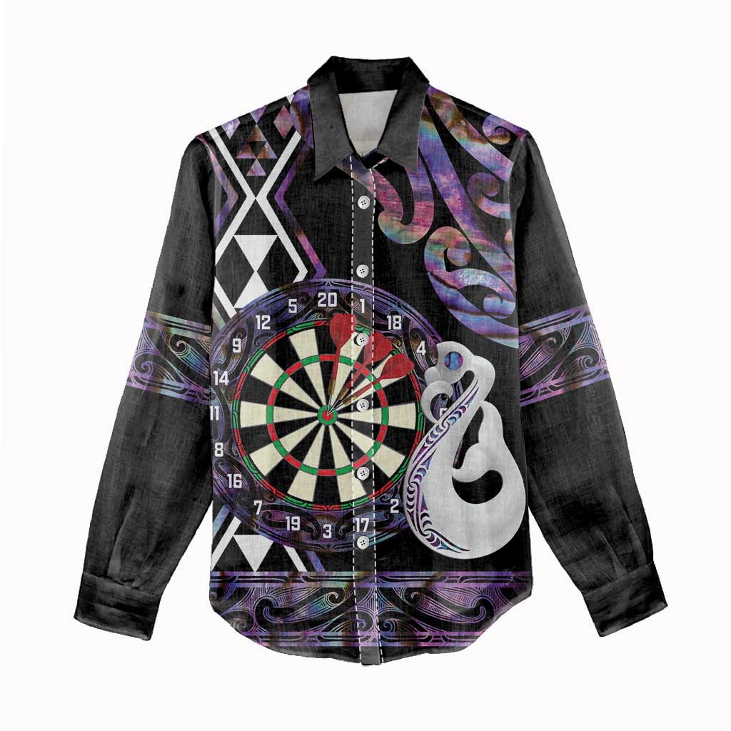 Personalised New Zealand Darts Women Casual Shirt Ngutukaka Manaia Taniko Luxury Purple - Polynesian Pride