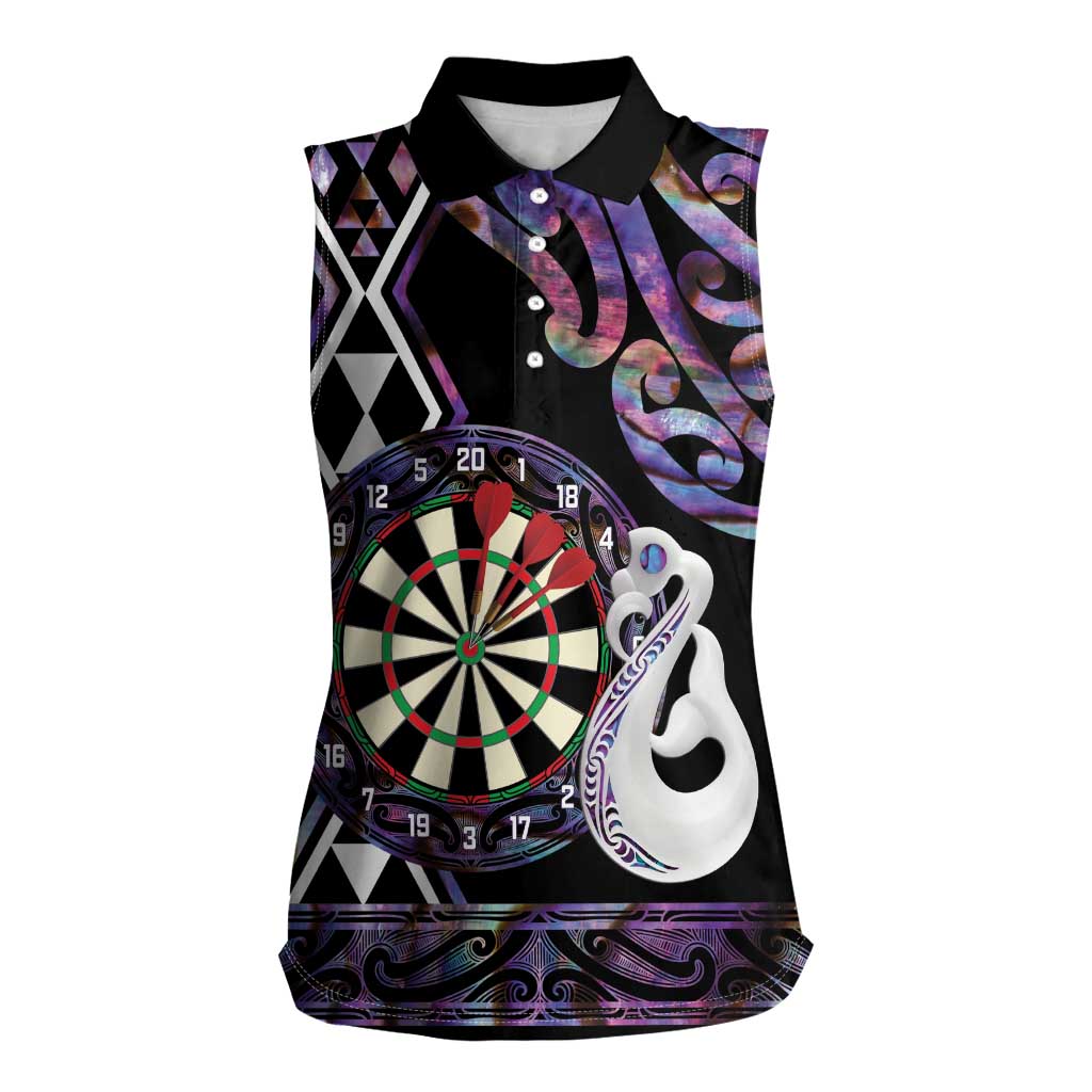 Personalised New Zealand Darts Women Sleeveless Polo Shirt Ngutukaka Manaia Taniko Luxury Purple - Polynesian Pride