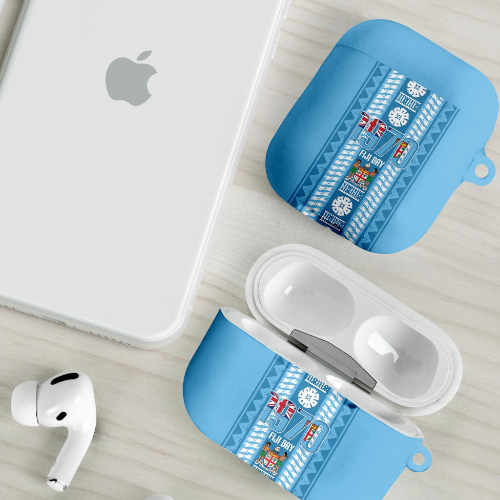 Fiji Day 1970 AirPods Case For Fiji Ever Fiji Tapa Pattern Blue LT14 - Polynesian Pride