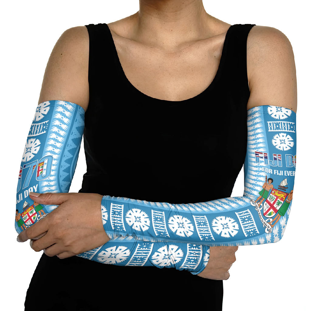 Fiji Day 1970 Arm Sleeves For Fiji Ever Fiji Tapa Pattern Blue LT14 - Polynesian Pride