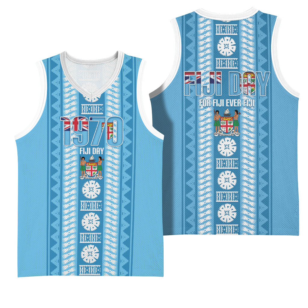 Fiji Day 1970 Basketball Jersey For Fiji Ever Fiji Tapa Pattern Blue LT14 - Polynesian Pride