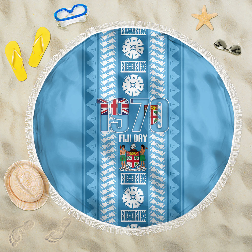 Fiji Day 1970 Beach Blanket For Fiji Ever Fiji Tapa Pattern Blue LT14 One Size 150cm Blue - Polynesian Pride