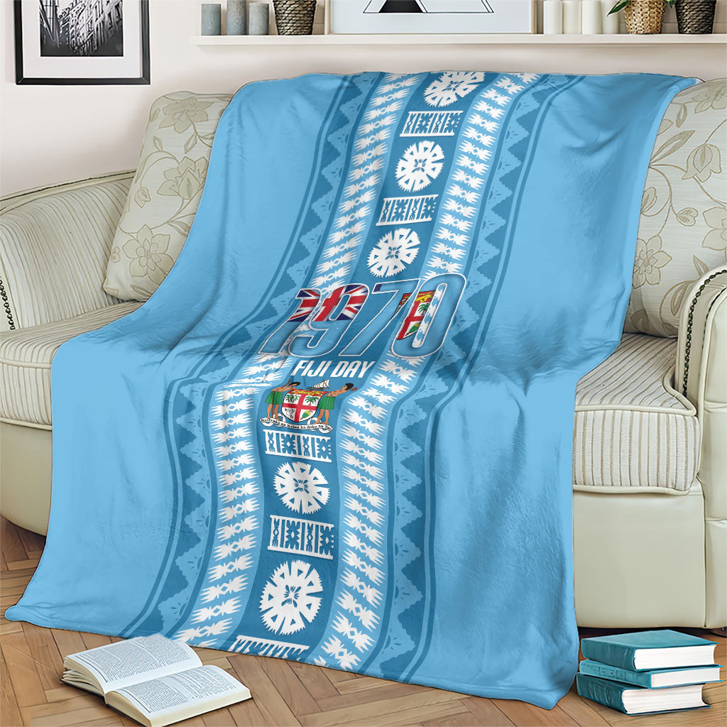Fiji Day 1970 Blanket For Fiji Ever Fiji Tapa Pattern Blue LT14 - Polynesian Pride