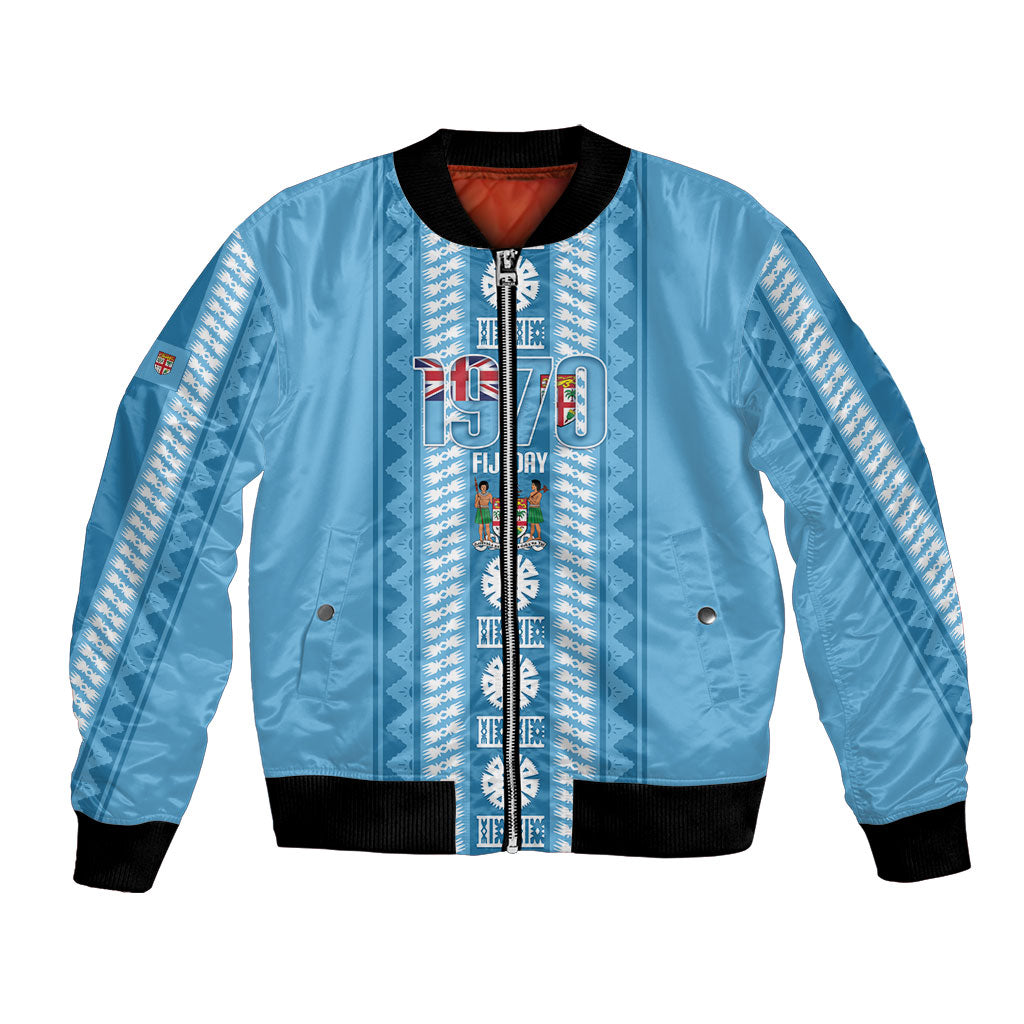 Fiji Day 1970 Bomber Jacket For Fiji Ever Fiji Tapa Pattern Blue LT14 Unisex Blue - Polynesian Pride