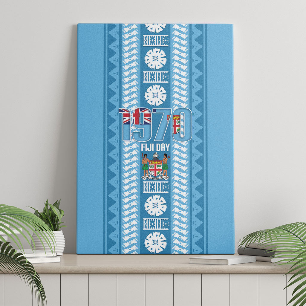 Fiji Day 1970 Canvas Wall Art For Fiji Ever Fiji Tapa Pattern Blue LT14 - Polynesian Pride