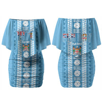 Fiji Day 1970 Couples Matching Off Shoulder Short Dress and Hawaiian Shirt For Fiji Ever Fiji Tapa Pattern Blue LT14 - Polynesian Pride