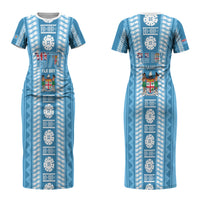 Fiji Day 1970 Couples Matching Short Sleeve Bodycon Dress and Hawaiian Shirt For Fiji Ever Fiji Tapa Pattern Blue LT14 - Polynesian Pride