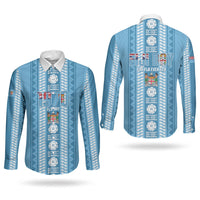 Fiji Day 1970 Couples Matching Summer Maxi Dress and Long Sleeve Button Shirt For Fiji Ever Fiji Tapa Pattern Blue LT14 - Polynesian Pride