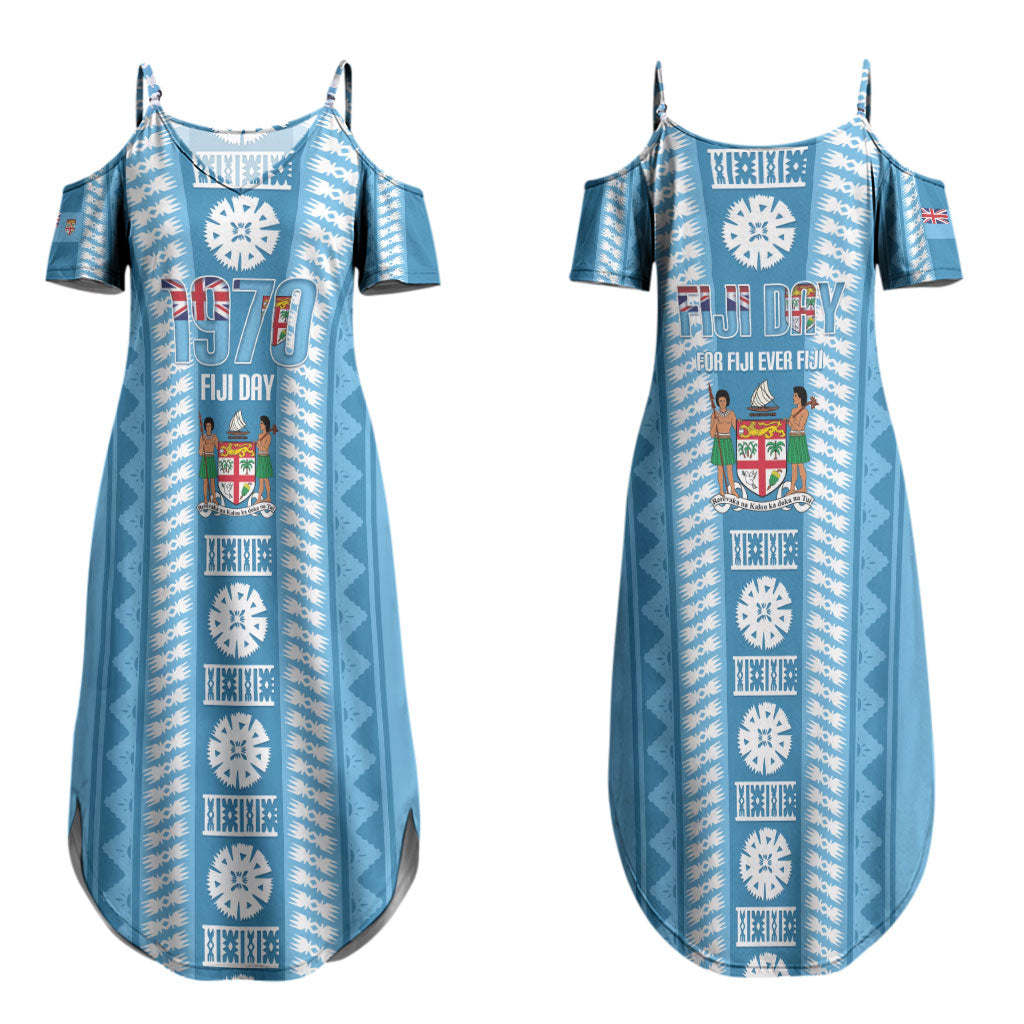 Fiji Day 1970 Couples Matching Summer Maxi Dress and Long Sleeve Button Shirt For Fiji Ever Fiji Tapa Pattern Blue LT14 - Polynesian Pride
