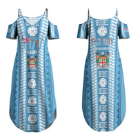 Fiji Day 1970 Couples Matching Summer Maxi Dress and Long Sleeve Button Shirt For Fiji Ever Fiji Tapa Pattern Blue LT14 - Polynesian Pride