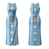 Fiji Day 1970 Couples Matching Tank Maxi Dress and Hawaiian Shirt For Fiji Ever Fiji Tapa Pattern Blue LT14 - Polynesian Pride