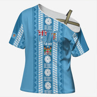 Fiji Day 1970 Cross Shoulder Shirt For Fiji Ever Fiji Tapa Pattern Blue LT14 Female Blue - Polynesian Pride