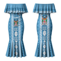 Fiji Day 1970 Family Matching Mermaid Dress and Hawaiian Shirt For Fiji Ever Fiji Tapa Pattern Blue LT14 Mom's Dress Blue - Polynesian Pride