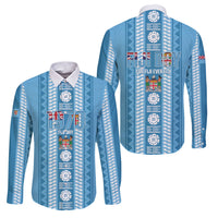 Fiji Day 1970 Family Matching Mermaid Dress and Hawaiian Shirt For Fiji Ever Fiji Tapa Pattern Blue LT14 Dad's Shirt - Long Sleeve Blue - Polynesian Pride