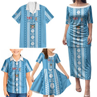 Fiji Day 1970 Family Matching Puletasi and Hawaiian Shirt For Fiji Ever Fiji Tapa Pattern Blue LT14 - Polynesian Pride