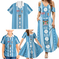 Fiji Day 1970 Family Matching Summer Maxi Dress and Hawaiian Shirt For Fiji Ever Fiji Tapa Pattern Blue LT14 - Polynesian Pride