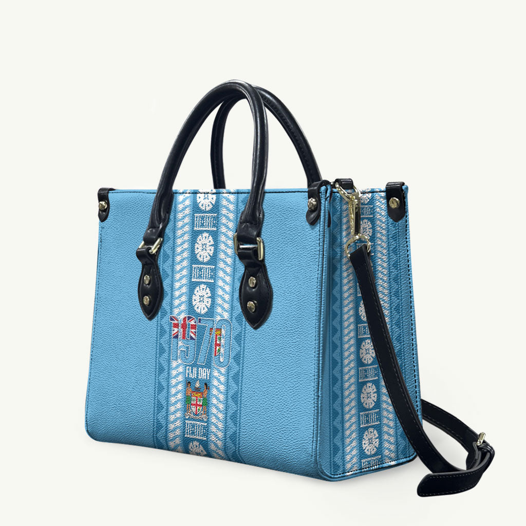 Fiji Day 1970 Leather Bag For Fiji Ever Fiji Tapa Pattern Blue LT14 Blue - Polynesian Pride