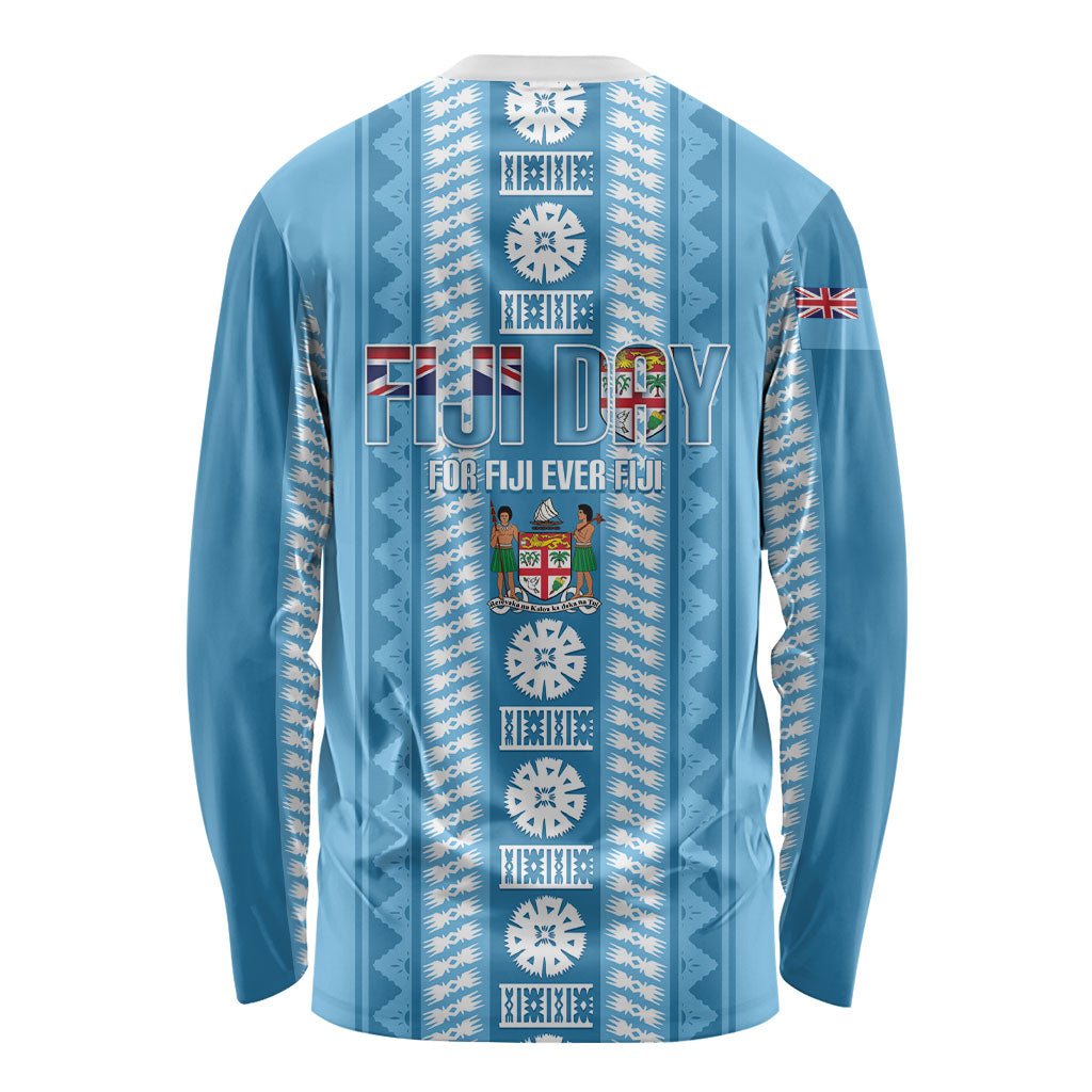 Fiji Day 1970 Long Sleeve Shirt For Fiji Ever Fiji Tapa Pattern Blue LT14 - Polynesian Pride