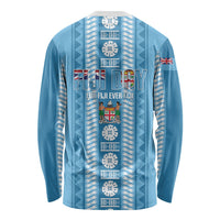 Fiji Day 1970 Long Sleeve Shirt For Fiji Ever Fiji Tapa Pattern Blue LT14 - Polynesian Pride