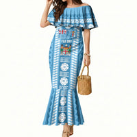 Fiji Day 1970 Mermaid Dress For Fiji Ever Fiji Tapa Pattern Blue LT14 Women Blue - Polynesian Pride