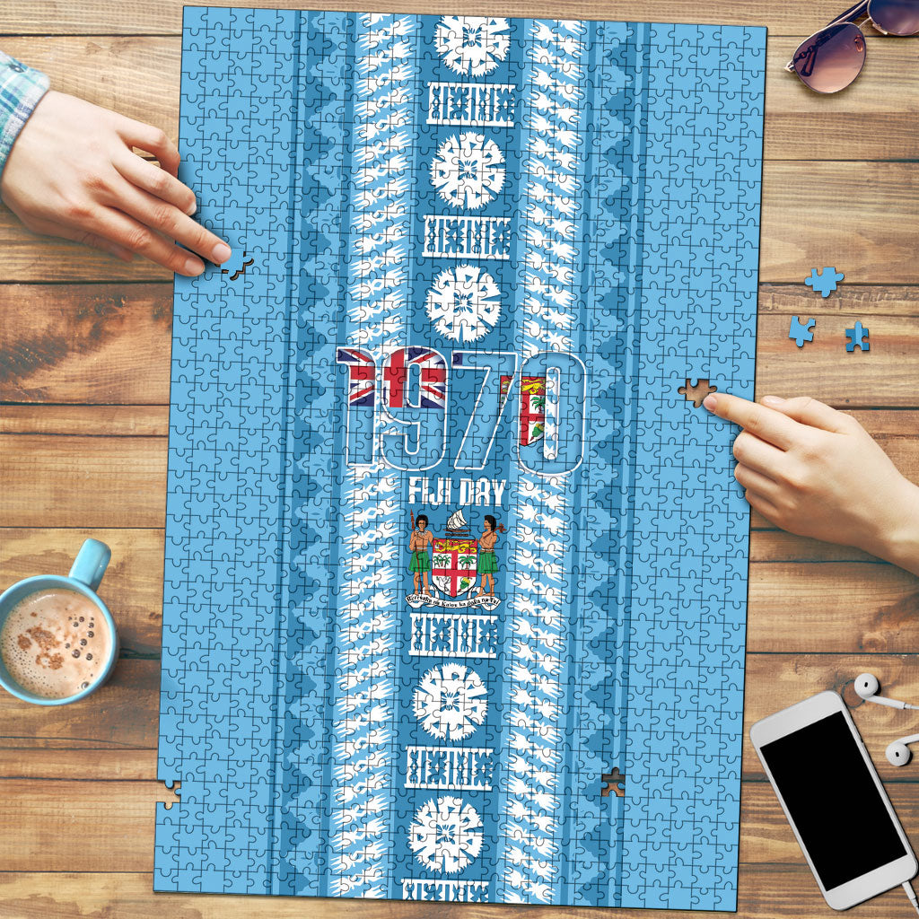 Fiji Day 1970 Puzzle For Fiji Ever Fiji Tapa Pattern Blue LT14 Blue - Polynesian Pride