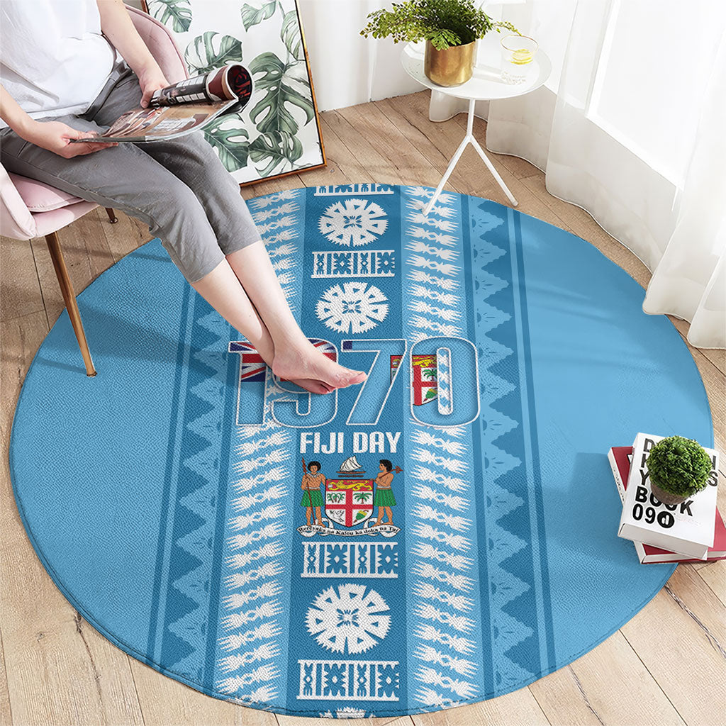 Fiji Day 1970 Round Carpet For Fiji Ever Fiji Tapa Pattern Blue LT14 - Polynesian Pride