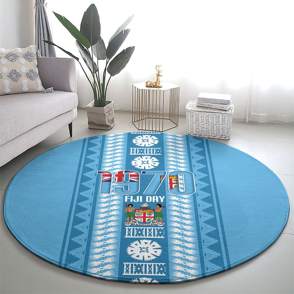 Fiji Day 1970 Round Carpet For Fiji Ever Fiji Tapa Pattern Blue LT14 - Polynesian Pride